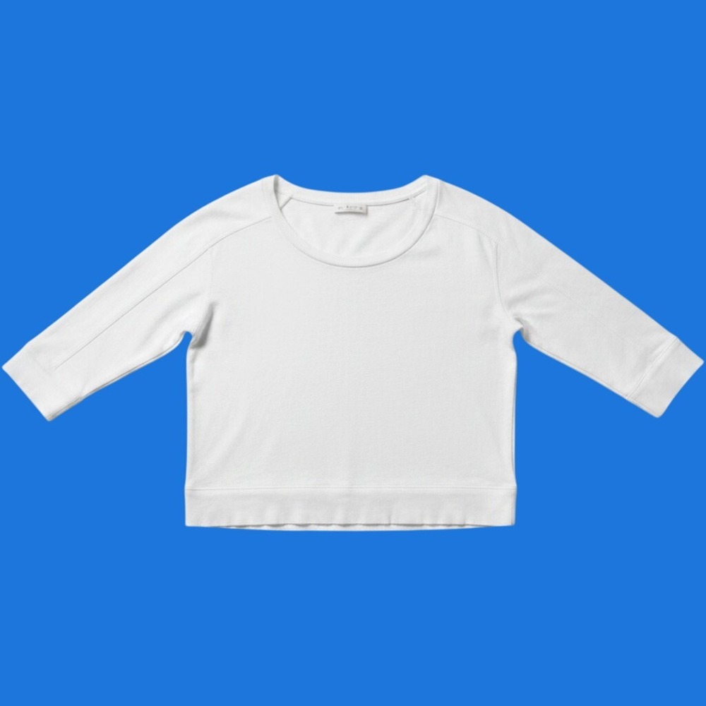 Velvet by Graham & Spencer White Slub Knit 3/4 Sleeve Scoop Neck Top Size M